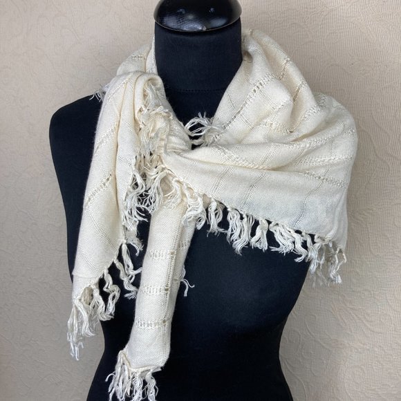 Glentex Scarf VTG Rayon Knotted Fringe Off-White - Picture 1 of 8